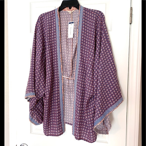 Sim & Sam Boho Hippie Kimono Tunic Purple Blue New - Picture 3 of 12
